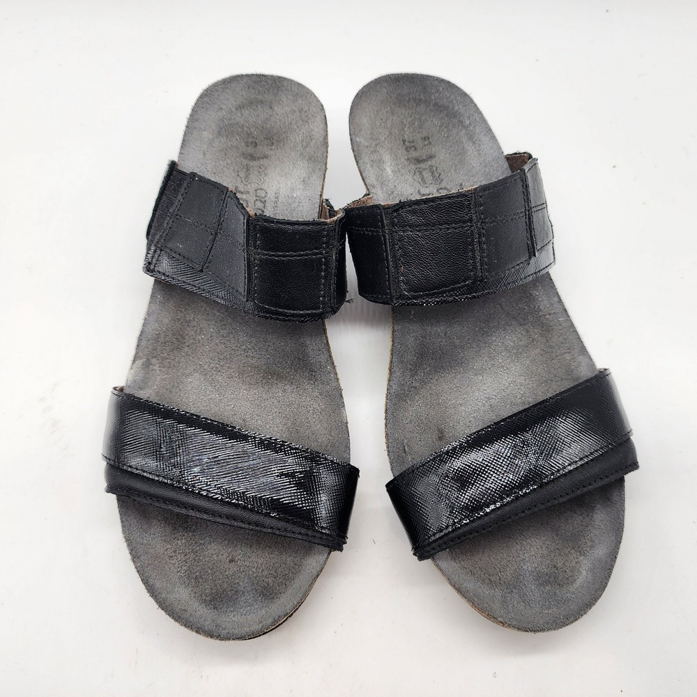 Naot Kayla Wedge Sandals Womens 37 US 6 Black Leather Cork Footbed - Picture 2 of 7